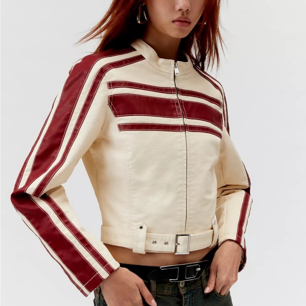 Urban Outfitters Jordan Faux Leather Fitted Racer Moto Jacket